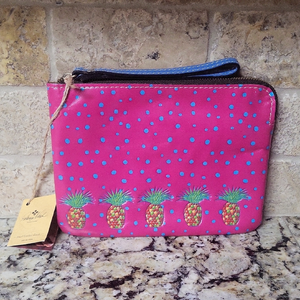 Patricia Nash Pink Polka Dot Pineapple Cassini Wristlet